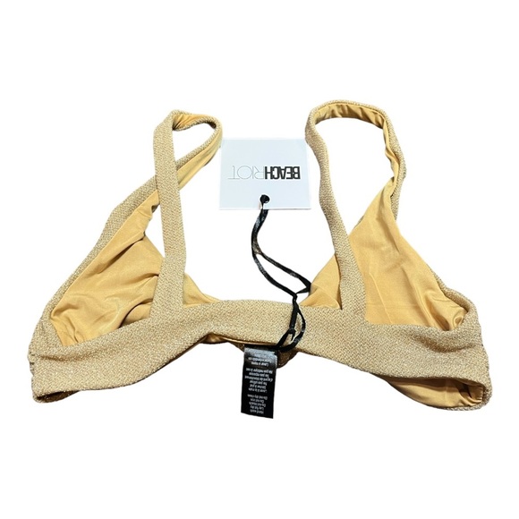 NWT Beach Riot Grace Halter Bra Top Gold Metallic Sparkly Tie Front XS - Picture 4 of 6